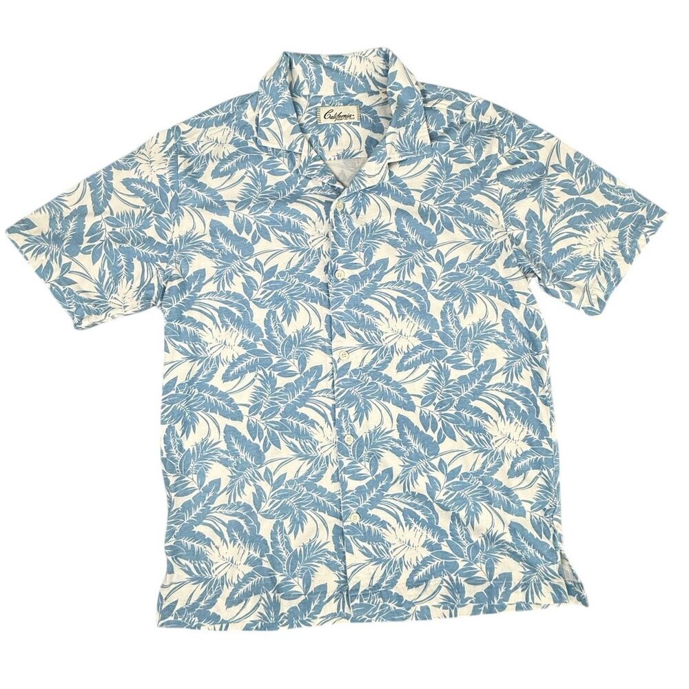 California Shirt Co Hawaiian Button Down Shirt Short Sleeve Medium 100% Cotton
